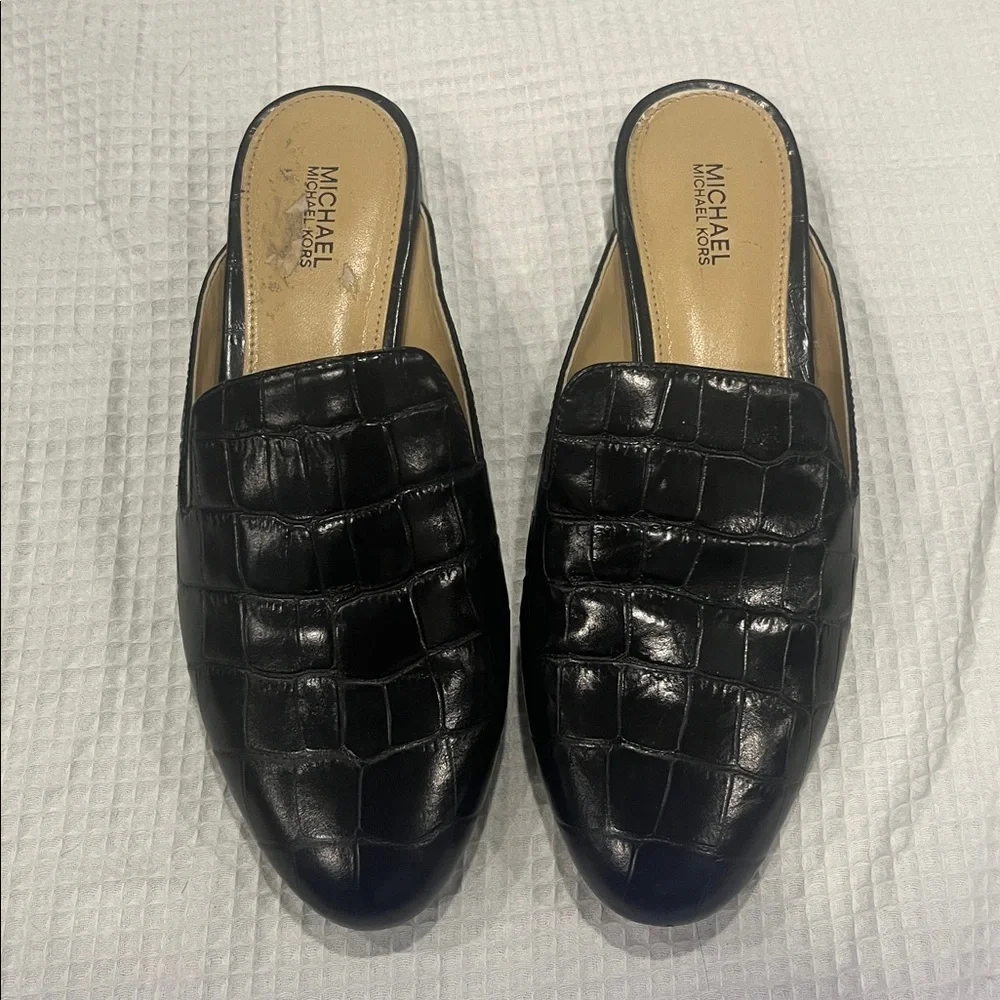 Michael Kors Black Croc-Embossed Loafers - Picture 2 of 3